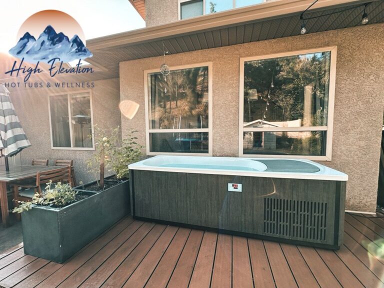 A Kodiak cold plunge sitting outside on a deck.